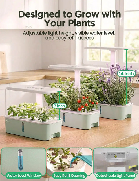 Smart Indoor Hydroponic Garden System With App And WiFi Control For Home Use, 24W Full Spectrum Grow Light, 10 Pod Planter