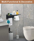 Double Roll Toilet Paper Holder With Shelf, Matte Black Bathroom Organizer for Two Rolls and Small Essentials in modern bathroom