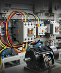 Installed Three Pole Magnetic Contactor With 24V DC Coil 1NO1NC Auxiliary Contact on DIN rail with motor in industrial setting