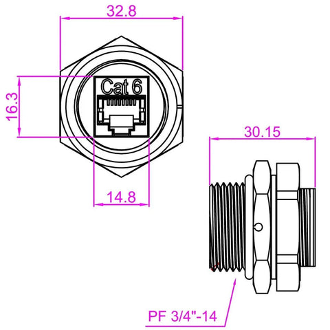 Shielded Industrial Panel Mount RJ45 Bulkhead Coupler, Female To Female Feed Thru Network Connector, Capless, IP67 Waterproof, Black, Rugged, Easy Install, High Quality Gold Plated Contacts
