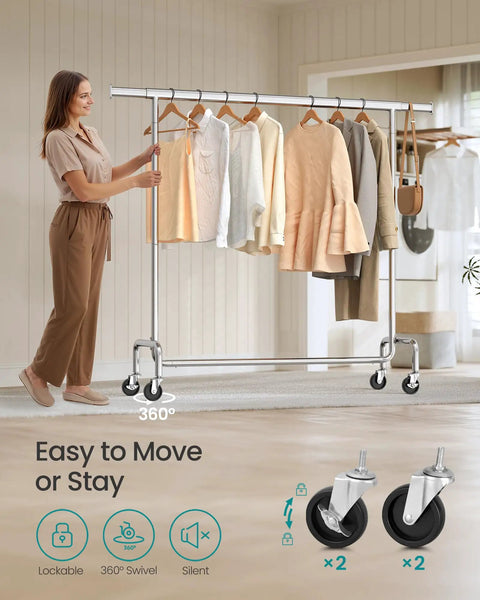 Heavy Duty Rolling Clothes Rack With Extendable Hanging Rod And Hella Sturdy Steel Frame Built Tough To Handle Maximum Load Smooth Glide Casters Save Your Back And Declutter Your Space Fast