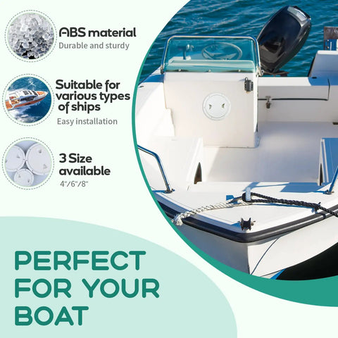 Beefy White Round No Slip Inspection Hatch Set 4 6 8 Inch With Detachable Cover For Boats Yachts Trucks And RVs Weather Tight ABS Deck Hatch O Ring Sealed 2 Pack displayed on boat