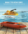 Awesome Remote Control Fireboat RC Boat For Kids 8 To 12 with triple-sealed waterproof design shown in exploded view