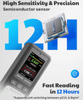 Portable Radon Detector For Home And Basement Air Testing With Straight Up Reliability And Top Shelf Accuracy Digital Readouts showing a semiconductor sensor.