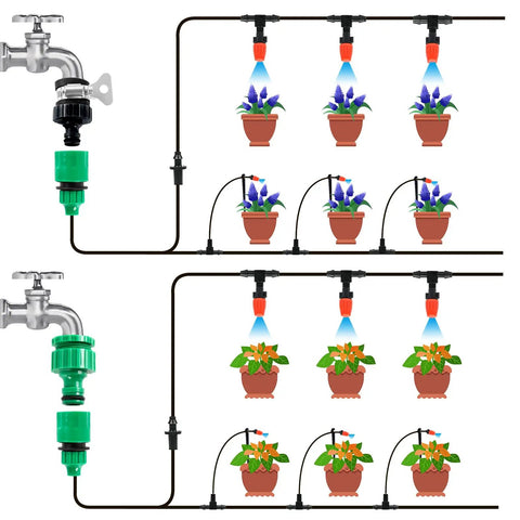 DIY Auto Drip Irrigation Kit 1/4 Inch, 50 Feet For Greenhouses And Gardens, Adjustable Mist Or Columnar Nozzle, Water Saving System For Plants And Lawns, Easy Setup, Durable, Low Maintenance Irrigation Solution