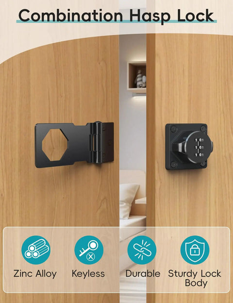 Keyless Hasp Lock For Cabinets And Small Doors, 1000 Combo Password Lock For Barn, Shed, Garage, Outdoor, Garden, And Bathroom Use