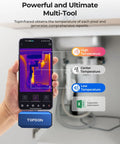 Person holding smartphone with TC001 Plus Pro Grade Thermal Camera For Android showing heat map in industrial setting