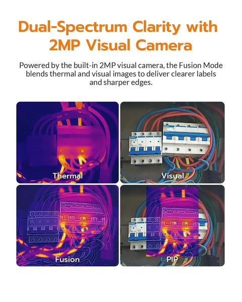 GT27D WiFi Thermal Camera with IR and Visible Light 640x480 High Resolution Real Time Imaging UIRA IR Enhanced Sensor for Pro Grade Temperature Readouts Hotspot Detection and Hidden Defect Scanning, thermal and visual modes for circuit inspection