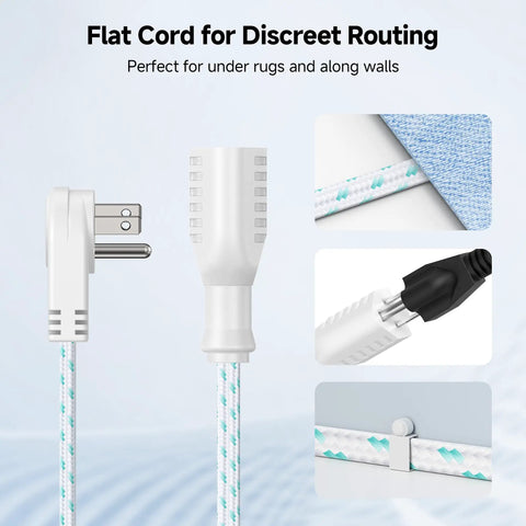 Two Pack Braided Low Profile Flat Power Cords 6 Foot 3 Prong Extension Cable For Indoor Use Flat Plug Under Rug Power Extension Cable With Durable Braided Jacket