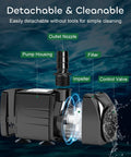 Components of 550 GPH Submersible Fountain Pump With 7.2 Ft Lift, 30W, 2000 L Per Hour, showing nozzle, filter, impeller, and housing