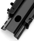 Close-up of black coated heavy duty steel rail from Universal Seat Sliders and Mounting Track Kit with Dual Locking Rails for aftermarket seats.