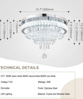 Technical details of Modern 19.7 Inch Crystal Chandelier LED Flush Mount Ceiling Light Showpiece For Living Room Dining Room And Bedroom Not Dimmable Max 55W 85-265V With Three Color Temperatures 2700K 4000K 6500K