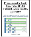 Cover of Practical No Fluff Programmable Logic Controller Tutorial For Micro800 Essentials with ladder logic diagram.