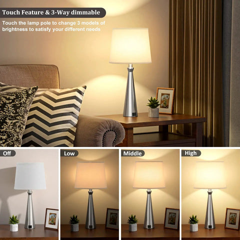 Set Of 2 Modern Table Lamps For Living Room And Bedroom With USB C And USB A Charging Ports Dimmable Touch Bedside Lamps
