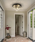 Lux Black Crystal Chandelier Light Fixture in hallway with clear faceted crystals, modern ceiling pendant, 15.75 inch wide