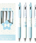 Four Pack Cute Retractable Gel Pens Blue Star 0.5mm Fine Point Black Ink Smooth Writing for Journaling, Office, and School Supplies Aesthetic Pen Set for Women features blue-star patterns and bowknot accents