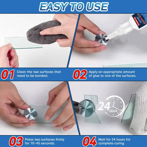 Step-by-step use of Clear Glass Glue For Repair And Bonding, Heavy Duty Adhesive For Glass, Mirror And Acrylic, Waterproof, Heat Resistant, Anti Clog Cap, 30 Gram Pack, Strong Quick Bond For Glass Projects.