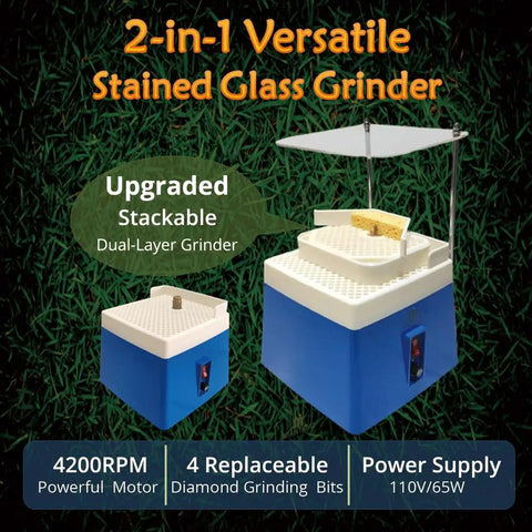 No Sweat Heavy Duty Dual Layer Portable Stained Glass Grinder With Four Size Diamond Bits And Smooth 4200 Rpm Motor featuring dual-layer design and auto water feed.