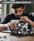 DIY Mini V8 Engine Model Kit with 535 Pieces for Teens and Adults Hands On Functional Engine Build STEM Learning Set Educational Hobby Gift for Mechanics Fans and Makers built on table