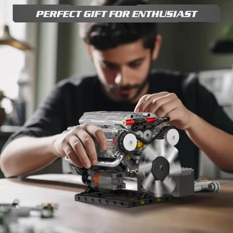 DIY Mini V8 Engine Model Kit With 535 Pieces For Teens And Adults, Functional Engine Build, STEM Gearhead Style, Educational Hobby Gift For Ages 14 Plus on table