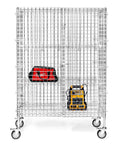 Lock Down Your Stock With This Tank-Tough Chrome Wire Security Cart, 24 By 60 By 70 Inches, showing organized tools inside.