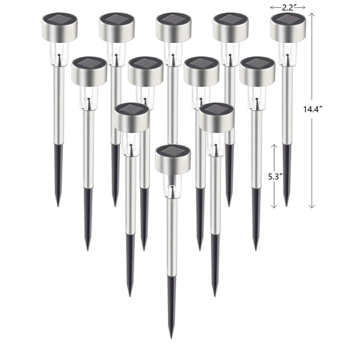 Solar Pathway Lights Stainless Steel IP44 Waterproof Auto On Off Outdoor LED Landscape Lighting for Garden Yard Patio Path and Walkway 12 Pack Cool White