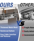 Comparison of Under Desk Cable Tray With No Drill Installation vs alternative; easy setup, thickened metal mesh tray vs fragile material.