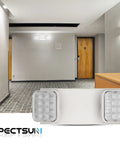 4 Pack Led Emergency Lights For Biz With Battery Backup, Hard Wired, UL 924 Certified, AC 120 To 277 Volt, shown in office setting