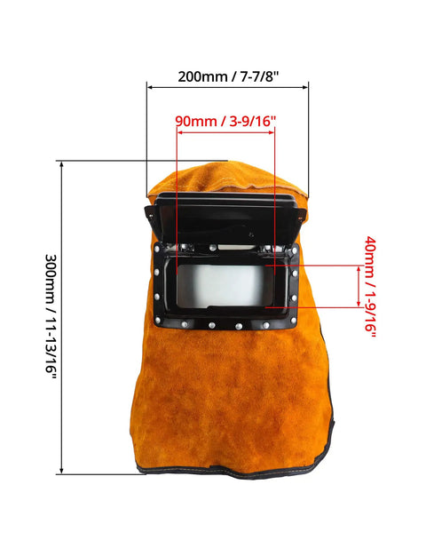 Leather Welding Hood With Flip Open Lens For Face, Head And Neck Protection, Breathable Cowhide Shield Mask, dimensions 300x200mm