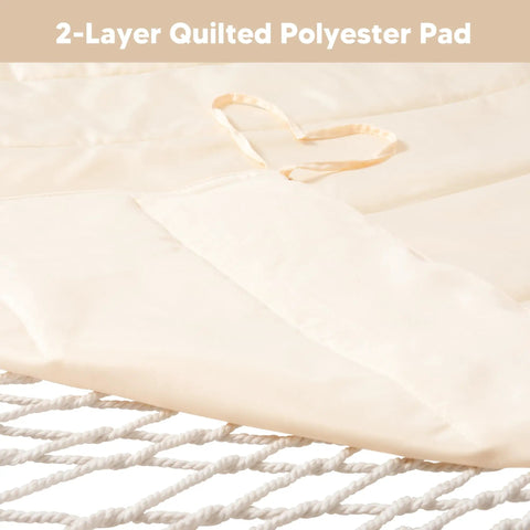 Close-up of a Two Person Outdoor Hammock Replacement Pad For Stand, Quilted Reversible Polyester Pad With Fiber Fill