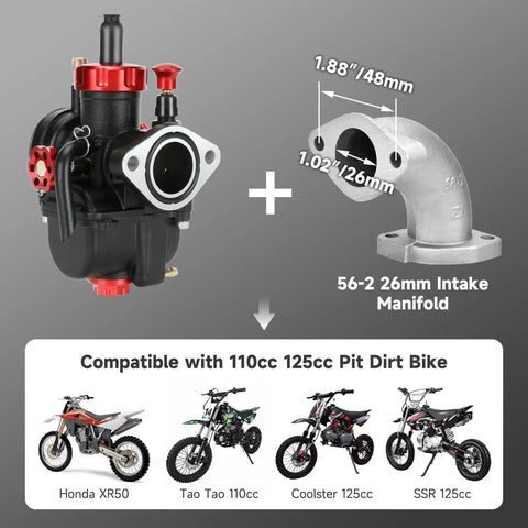 PE22 Carburetor Kit Fits Predator 212cc And 196cc OHV Engines Plus 110cc To 125cc Pit Dirt Bikes Go Karts ATVs, includes manifold.