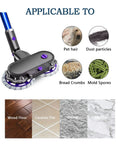 Electric Cleaning Mop Head For V7 V8 V10 V11 Cordless Vacuums Wet Dry Mop Attachment with applicable surfaces and particles chart