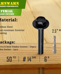 Heavy Duty Wood Screws Pack Of 50 Size 14 By 6 Inches With Hex Head And Hex Socket Black Alloy Steel Timber Log Landscaping Screws Rust Resistant For Outdoor Decking Fencing And Structural Wood Projects