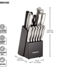 Gotta Have This Knockout 15 Piece Kitchen Knife Set Featuring Hella Sharp High Carbon Stainless Steel Blades in wooden block.