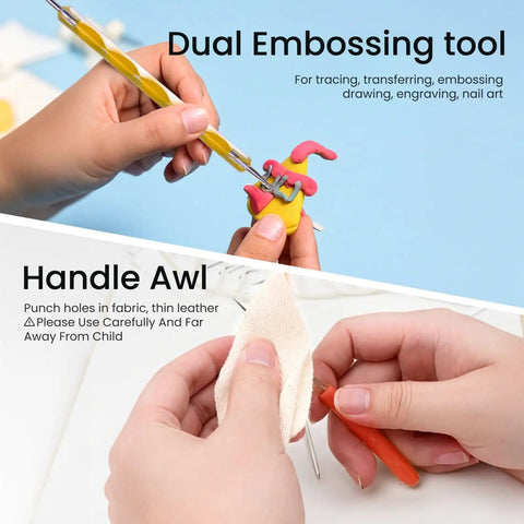 Using dual embossing tool and handle awl from 35-Piece All-In-One Weeding Tools Kit For Vinyl And Scrapbooking, Precision Craft Set