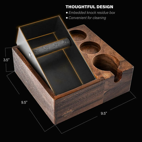 4 In 1 Walnut Pro Barista Style Espresso Tamping Station And Knock Box For 58mm Portafilter With Distributor And Tamper Holder