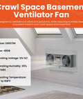 Crawlspace Ventilation Fan With Humidistat And Temperature Controller, 240 CFM Wall Mount Exhaust For Crawl Spaces