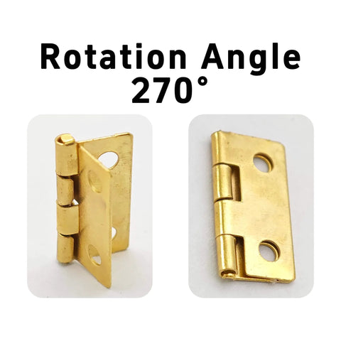 Gold Mini Hinges For Wooden Boxes 18x15mm 80Pcs With 320 Screws 180 Degree Folding Butt Hardware For Jewelry Boxes Crafts DIY Cabinets Dollhouses Antique Look showing 270° angle