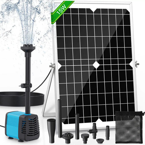 Must Have 15W Solar Fountain Pump With 190GPH Flow Submersible Solar Powered Water Pump and accessories