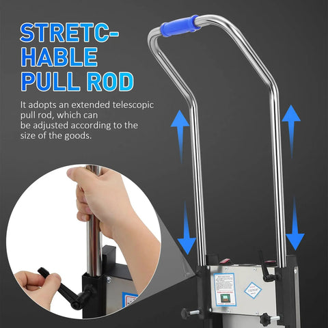 Super Heavy Duty Electric Stair Climber Hand Truck With 1200W Motor And 900 LB Load Capacity telescopic pull rod for adjustable height.