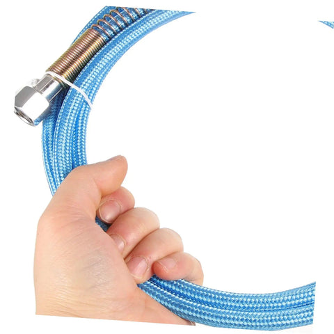 High Pressure Steam Hose Tube For Professional Steam Irons, High Temperature Resistant, coiled blue hose with metal fitting
