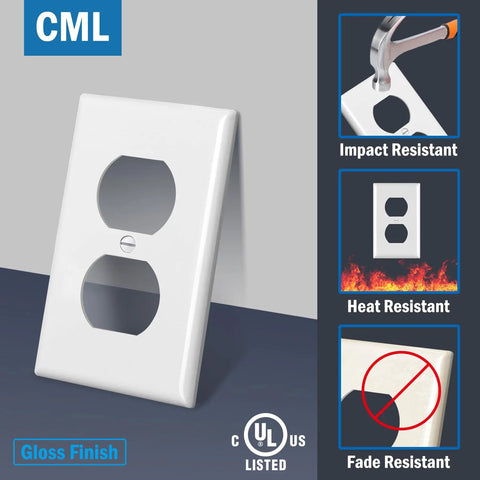 Duplex Outlet Covers Wall Plates 50 Pack 1 Gang White Dual Receptacle Faceplates 2.76 x 4.5 Inches UL Listed Easy Install Contractor Pack With Screws Included