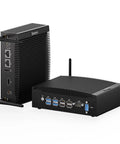 Slick Industrial Mini PC With An Eighth Gen Intel Core I5-8260U Chip Paired To A Full 16GB DDR4 Kit And Blazing 512GB Solid State Drive For Dead Simple Windows 11 Pro Tasks Inside A Totally Silent Fanless Build That Just Gets The Job Done Right, featuring black chassis with multiple ports.