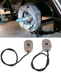 Two Pack 12V Electric Trailer Brake Magnets Replacement for RV, shown installed and separately with attached wiring cables.