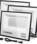 Three 60W LED Flood Light 6000LM Super Bright Outdoor Security Work Light Daylight White with frosted glass and IP66 rating.