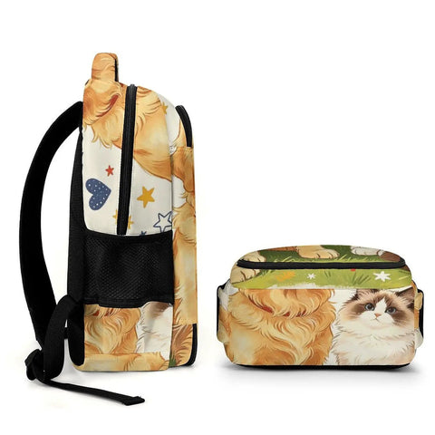 Side view of Heart And Bone Pet Pals Printed Unisex Backpack With Large Capacity, showing colorful pet-themed design.