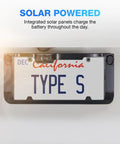 Solar Powered Wireless Back Up Cam With License Plate Frame Design And Three Minute Install shown on a car plate