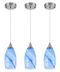 Three Pack Handblown Blue Marble Art Glass Pendant Lights For Dining Room Kitchen Foyer And Hallway Modern Fixture With Soft Ambient Glow