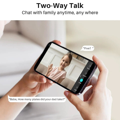 Person using phone to monitor child with 4MP Indoor Security Camera With Pan Tilt, Baby Monitor And Pet Cam, Two Way Audio