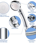High Pressure Handheld Shower Head With On Off Switch Detachable Hose And 3 Spray Modes Shower Massager Pause Button For Water Saving No Fuss Install Adjustable Angle Bracket Chrome features